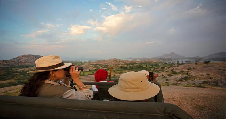Tourists in Jeep for Bird watching in Rajasthan Image